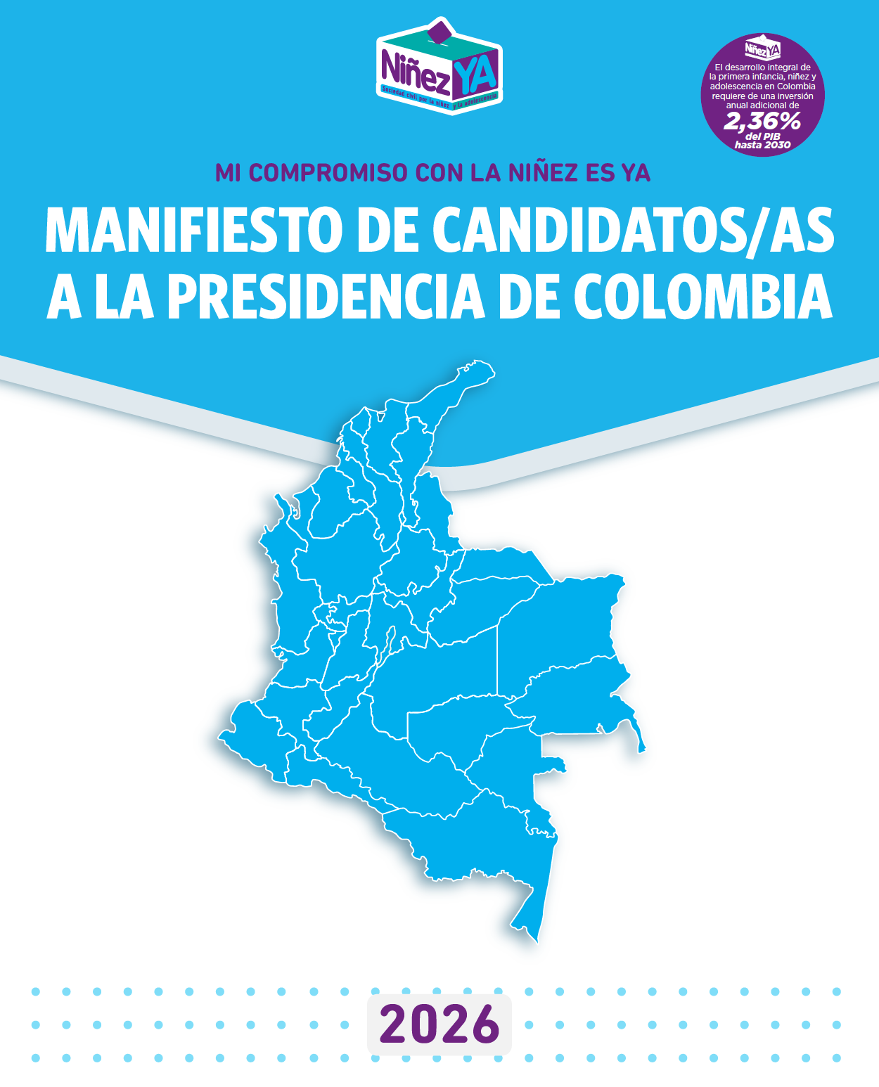 Manifiesto de candidatos (as) a la presidencia de Colombia. Un mapa político bajo el título del documento