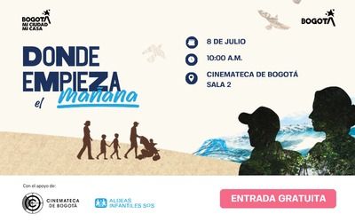 Aldeas-Invitación cine foro - Migracion inversa Una familia de dos adultos y tres niños se ve en el fondo. 'Dónde empieza el mañana. Entrada gratuita